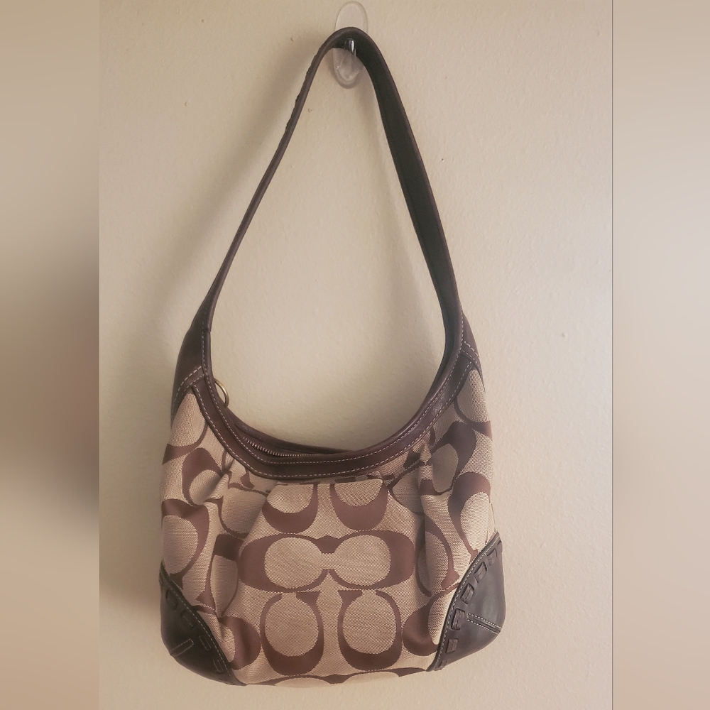 Coach Tan and Brown Signature Shoulder Bag